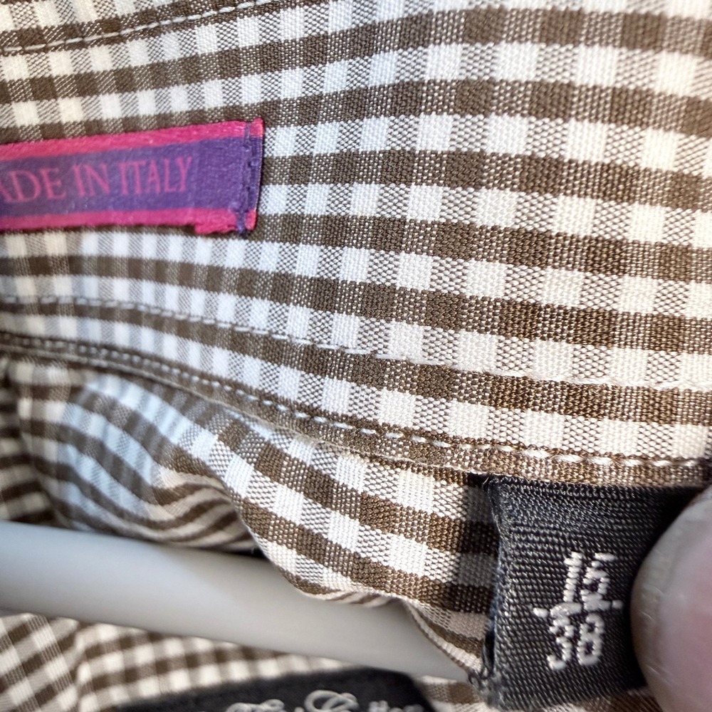 Paul Smith Button Down Shirt 15 38 Mens Gingham Two Fold Cotton Brown - Picture 7 of 8